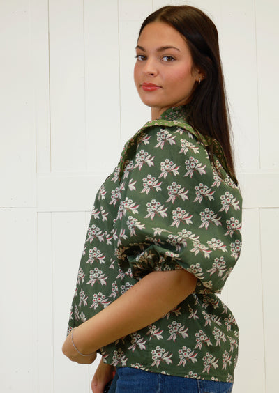 Women’s Olive Floral Mixed Print Top