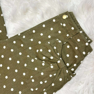 Women’s Olive Polka Dot Barrel Jeans Pants With Bow Pockets