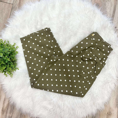 Women’s Olive Polka Dot Barrel Jeans Pants With Bow Pockets