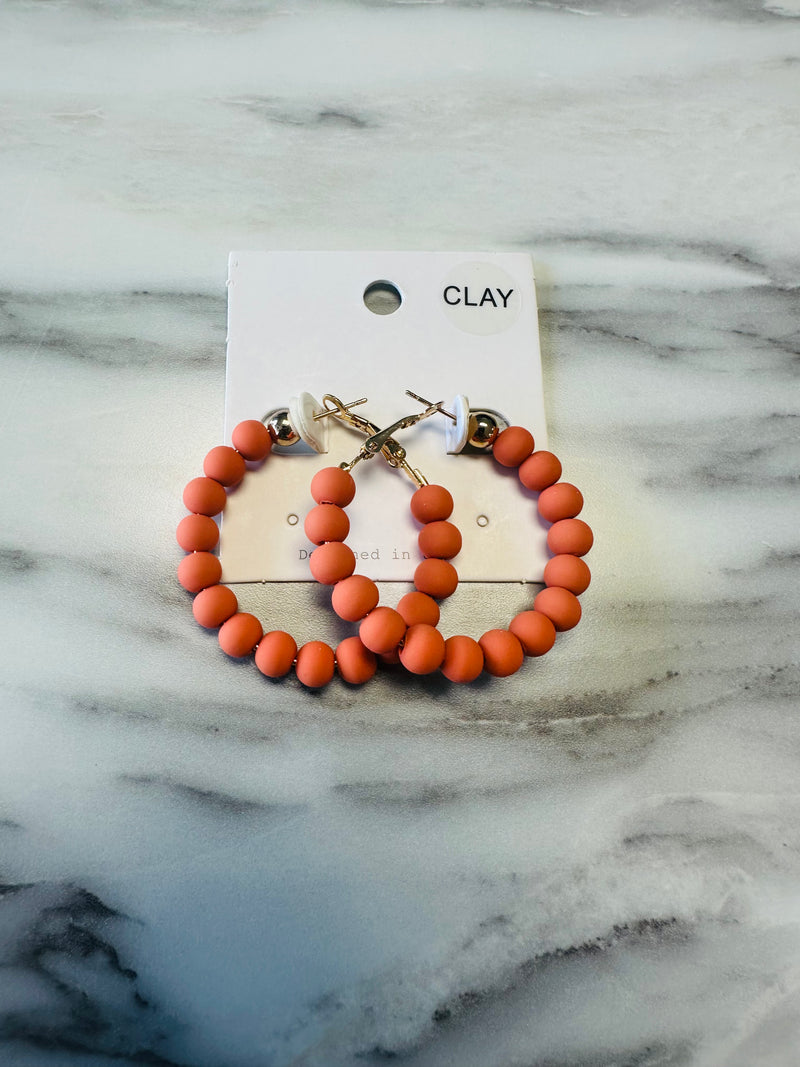 Women’s Orange Clay Beaded Hoops
