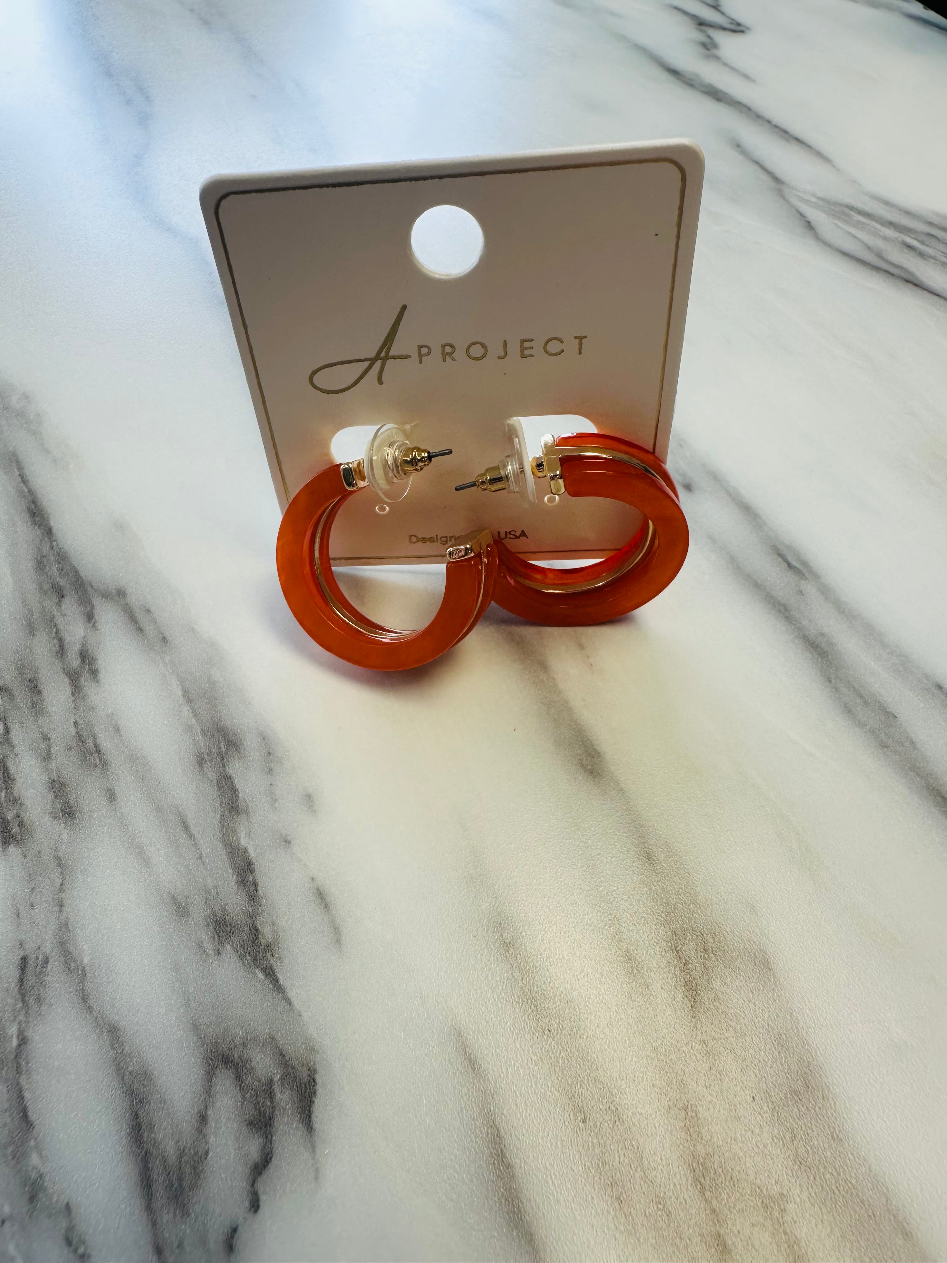 Women’s Orange and Gold Hoops Earrings