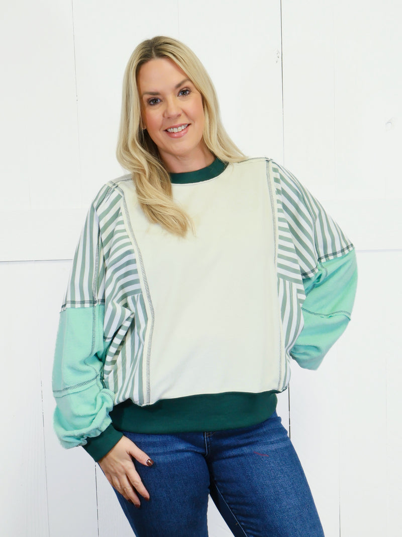 Women’s Oversized Mixed Print Pullover Top Sweater