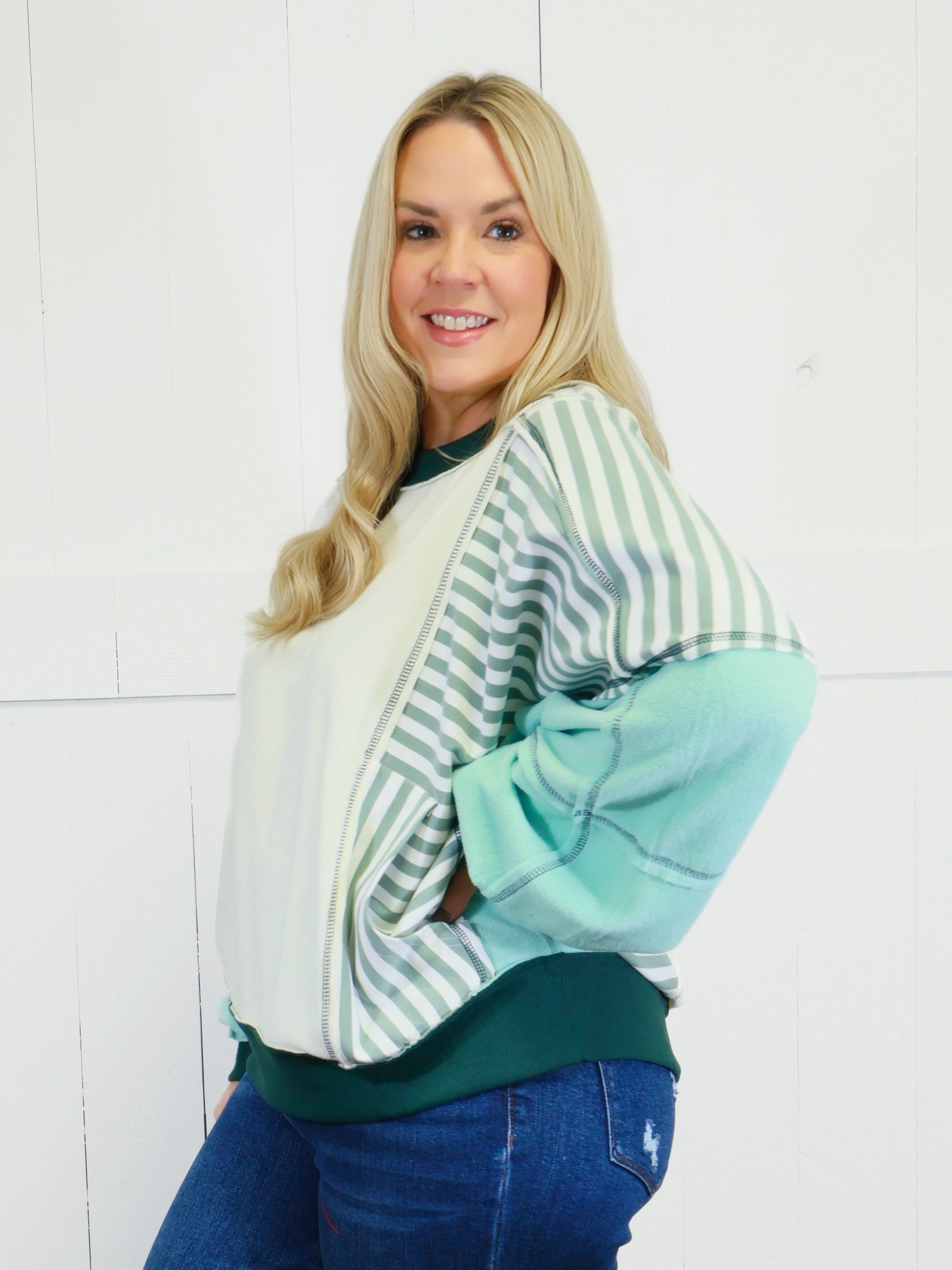 Women’s Oversized Mixed Print Pullover Top Sweater