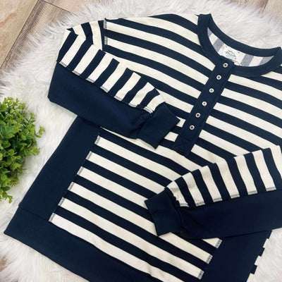 Women’s Oversized Stripe Half Button Down Top Navy
