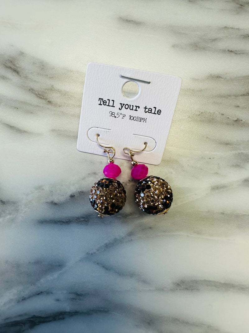 Women’s Pink Beaded Brown Disco Earrings