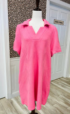 Women’s Pink Curvy Collared Texture Dress