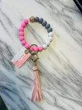Women’s Pink, Gray, and White Beaded Wristlet