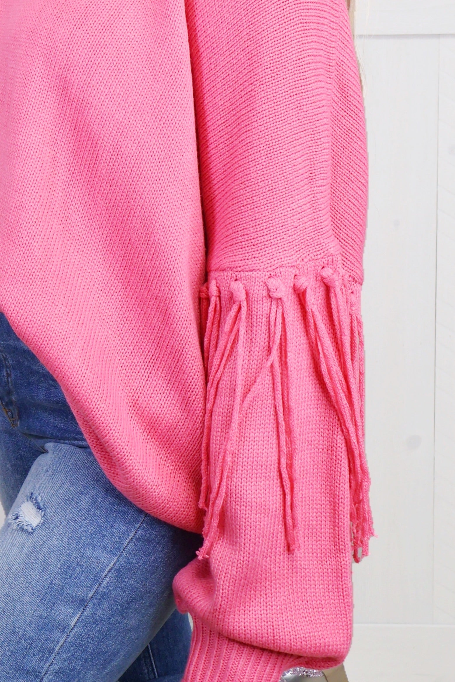 Women's Pink Knit Tassel Sweater