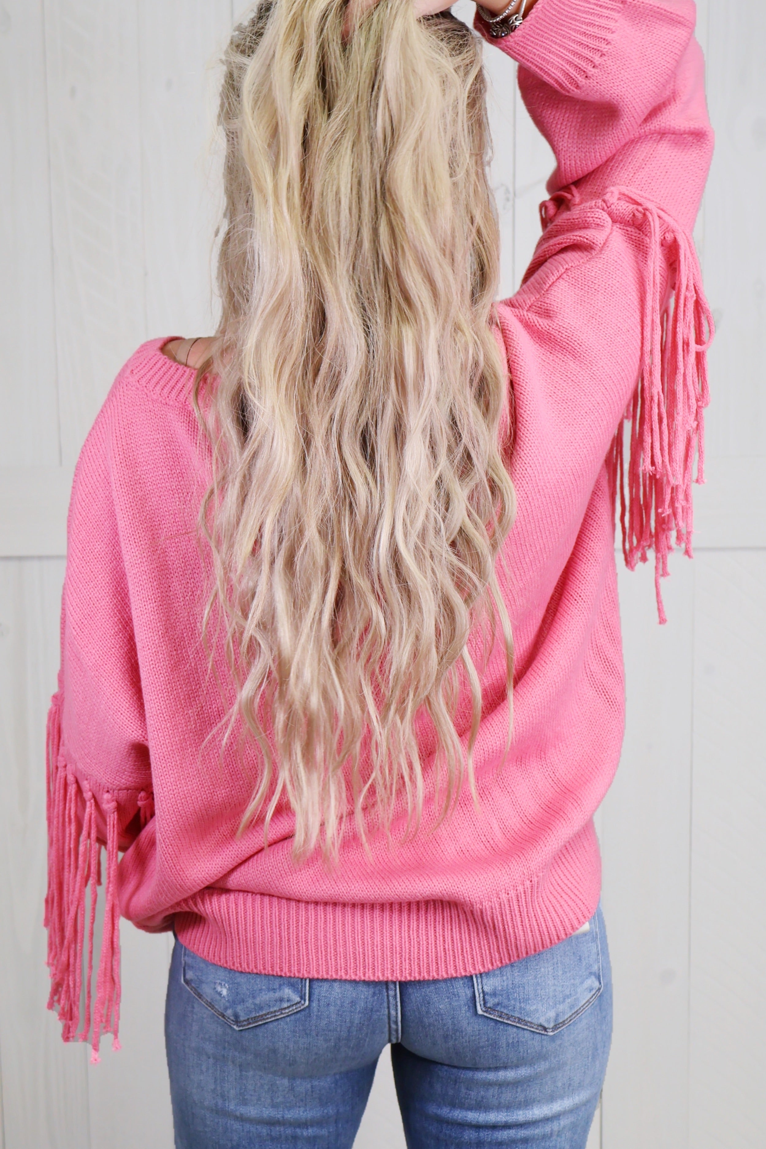 Women's Pink Knit Tassel Sweater