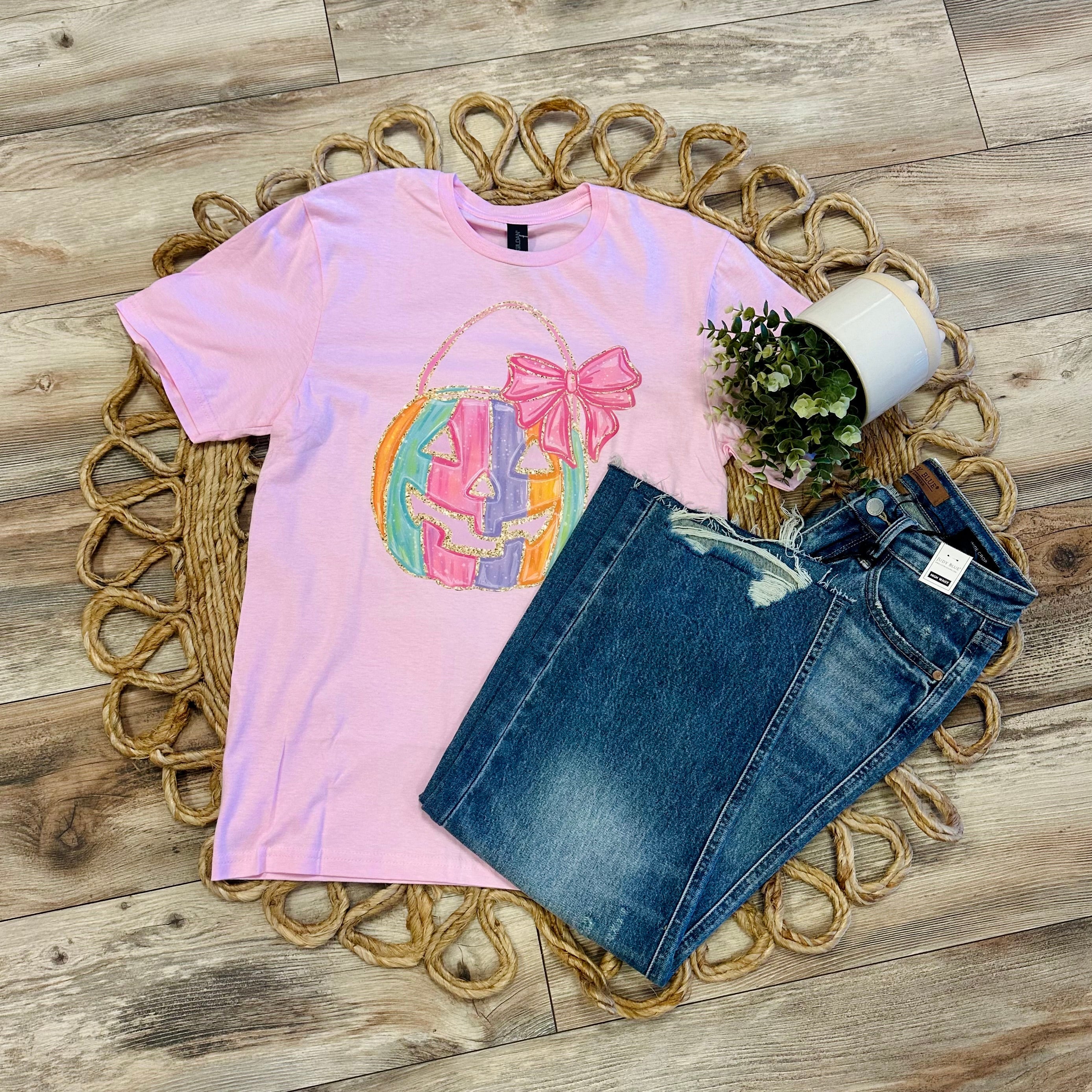 Women’s Pink Pumpkin Bow Tee
