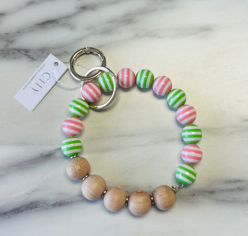 Women’s Pink and Green Striped Wristlet