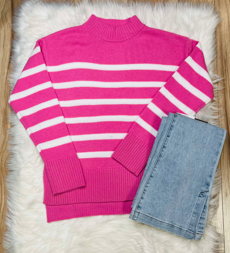 Women’s Pink and Ivory Mock Neck Sweater Top