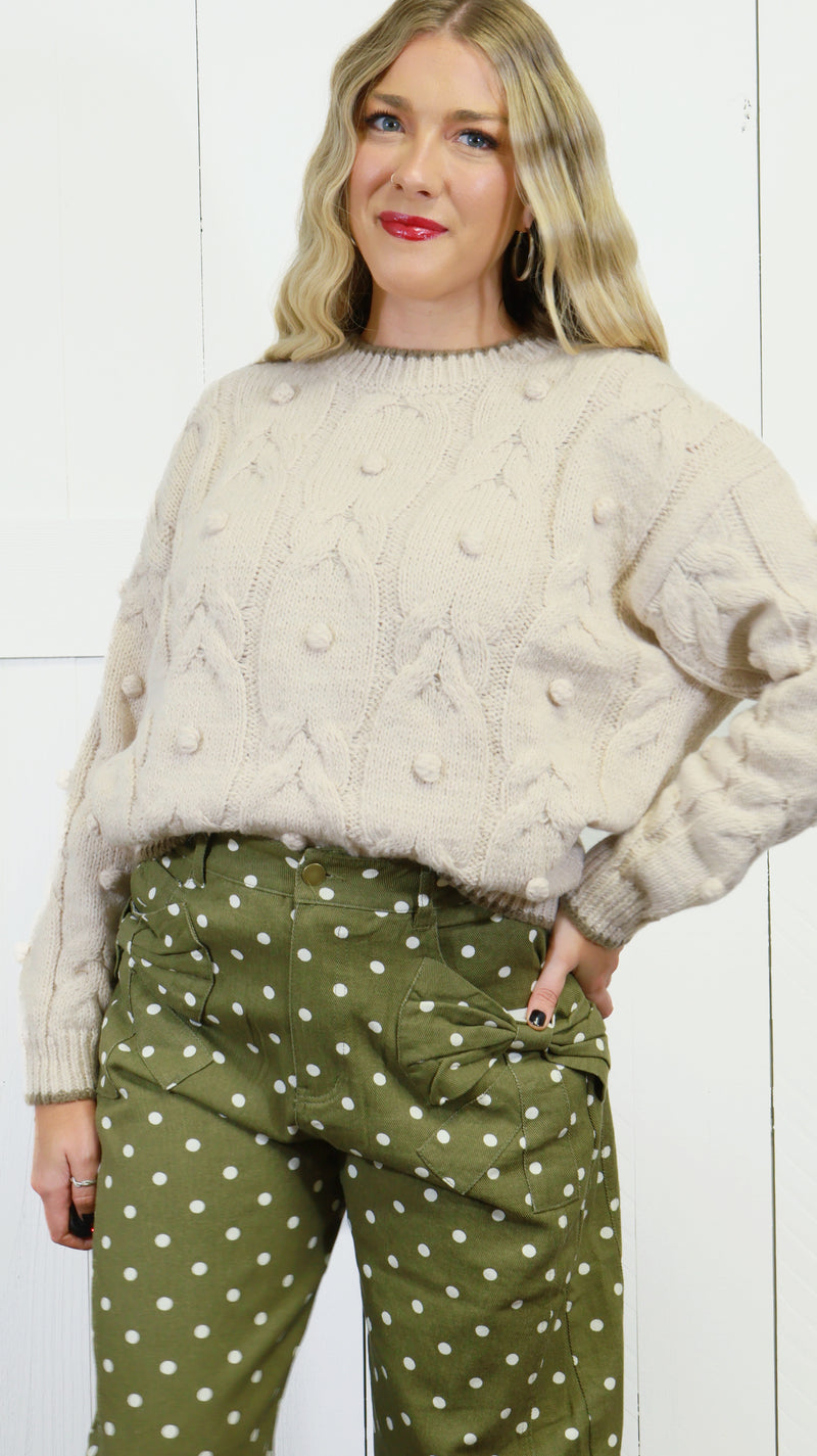 Women’s Pom Detail Cable Knit Sweater Top