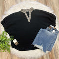 Women’s Puff Sleeve Cheetah Trim V-Neck Top