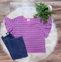 Women’s Purple Stripe Ruffle Sleeve Top