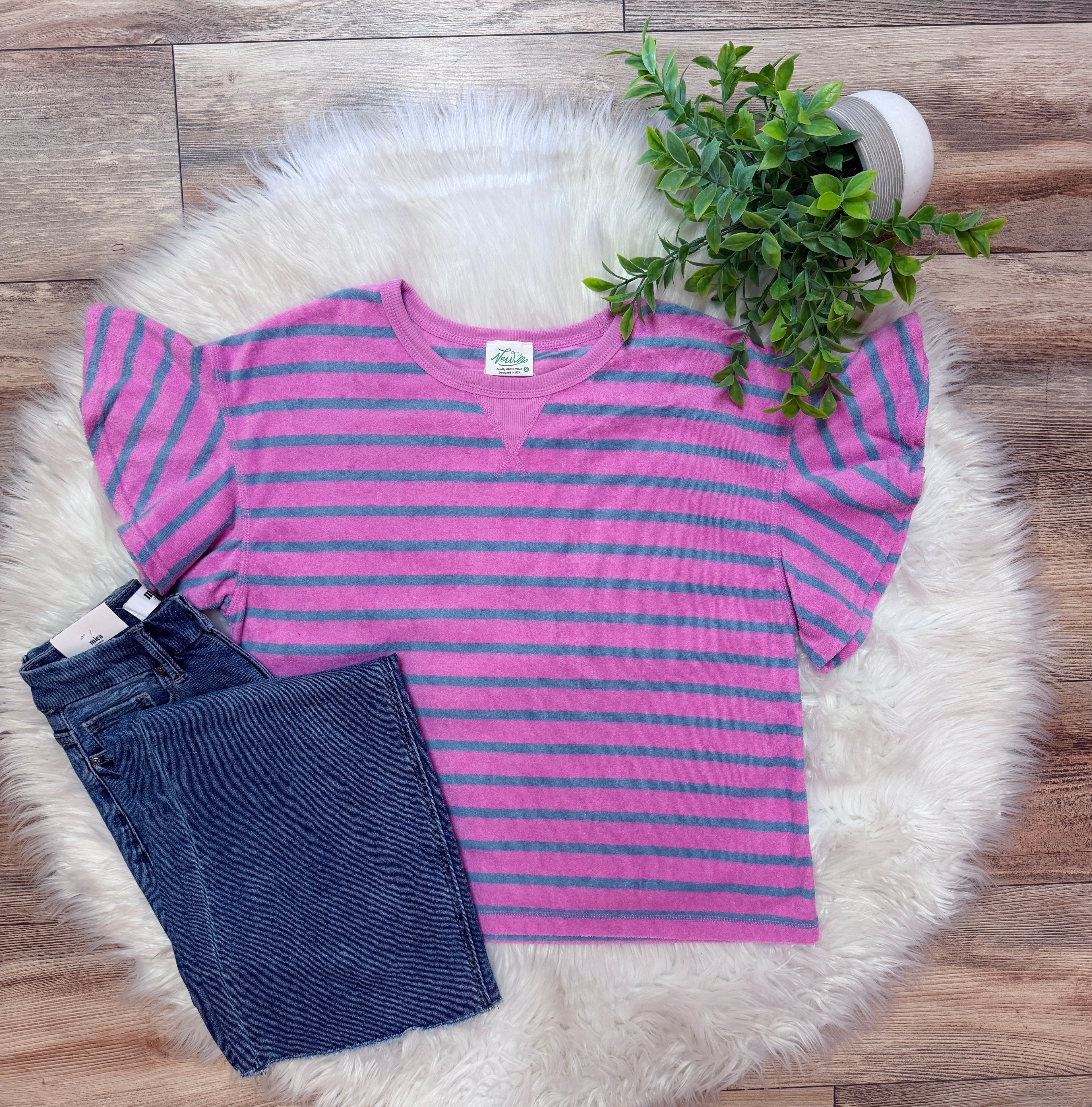 Women’s Purple Stripe Ruffle Sleeve Top