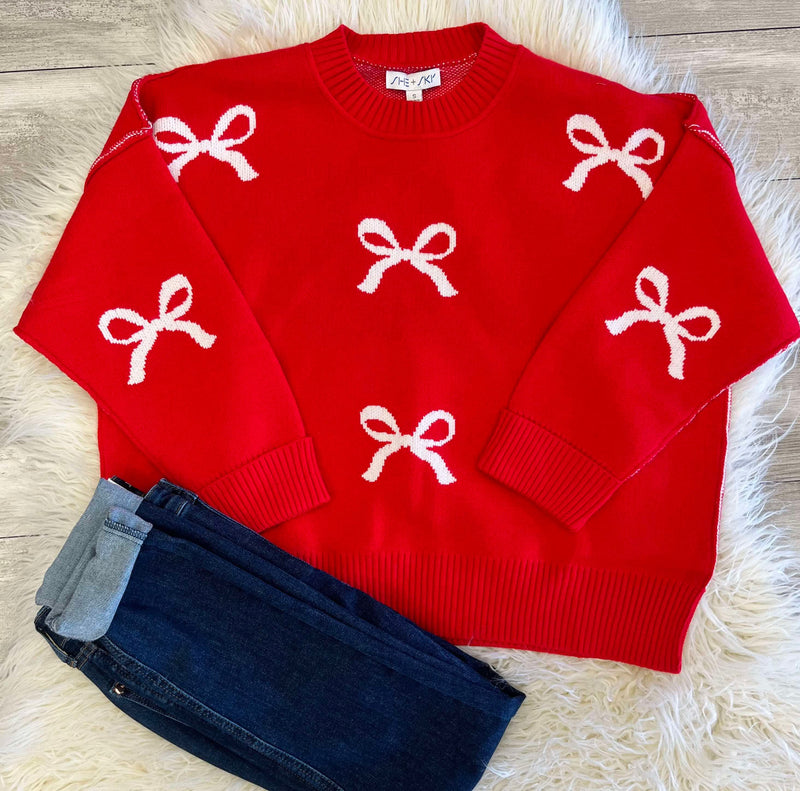 Women’s Red Bow Print Sweater Top