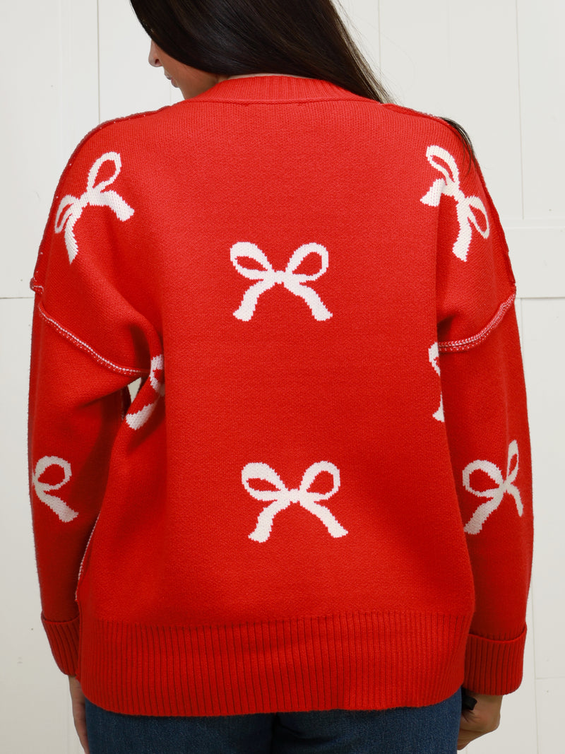 Women’s Red Bow Print Sweater Top