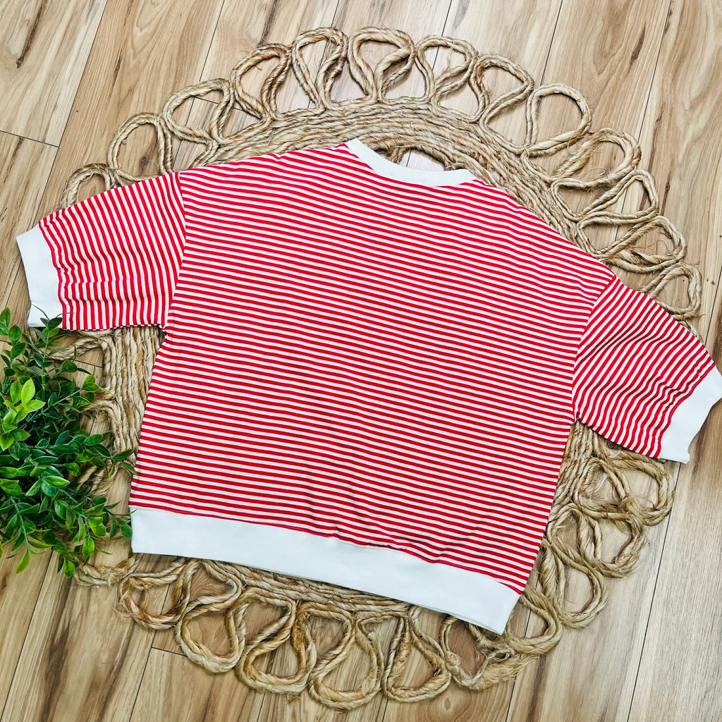 Women’s Red Stripe Puff Sleeve Top