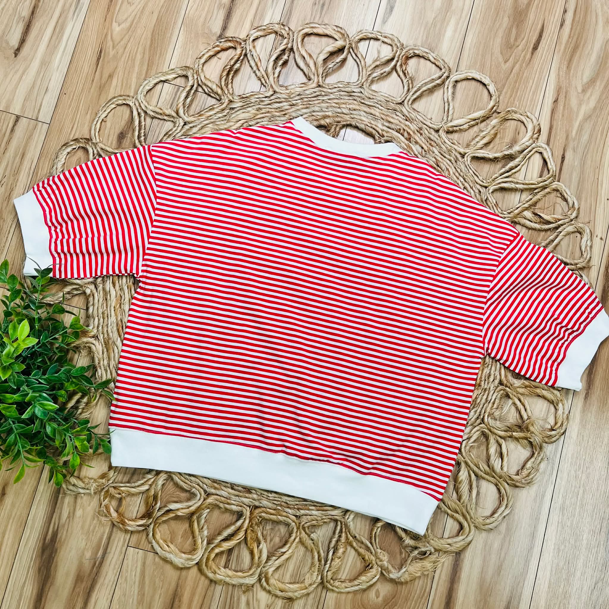 Women’s Red Stripe Puff Sleeve Top