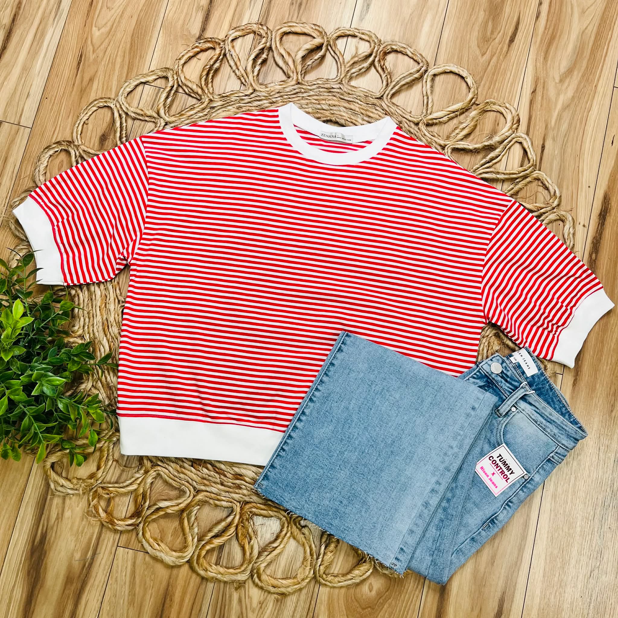 Women’s Red Stripe Puff Sleeve Top