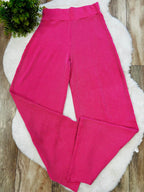 Women’s Ribbed Mock Neck Top and Pants Set in Hott Pink