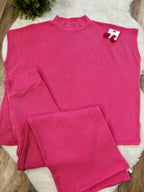 Women’s Ribbed Mock Neck Top and Pants Set in Hott Pink