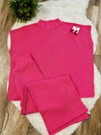 Women’s Ribbed Mock Neck Top and Pants Set in Hott Pink