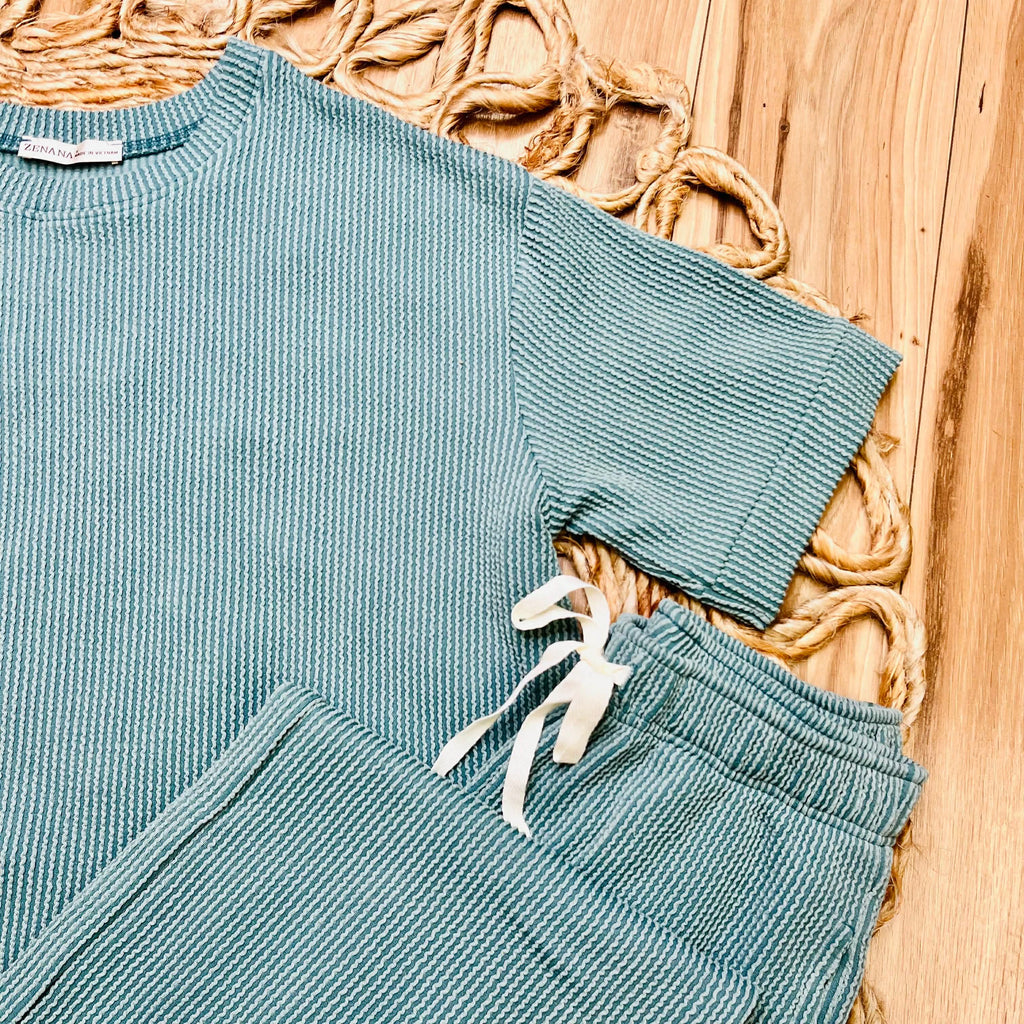 Women’s Ribbed Top and Drawstring Pant Set in Jade