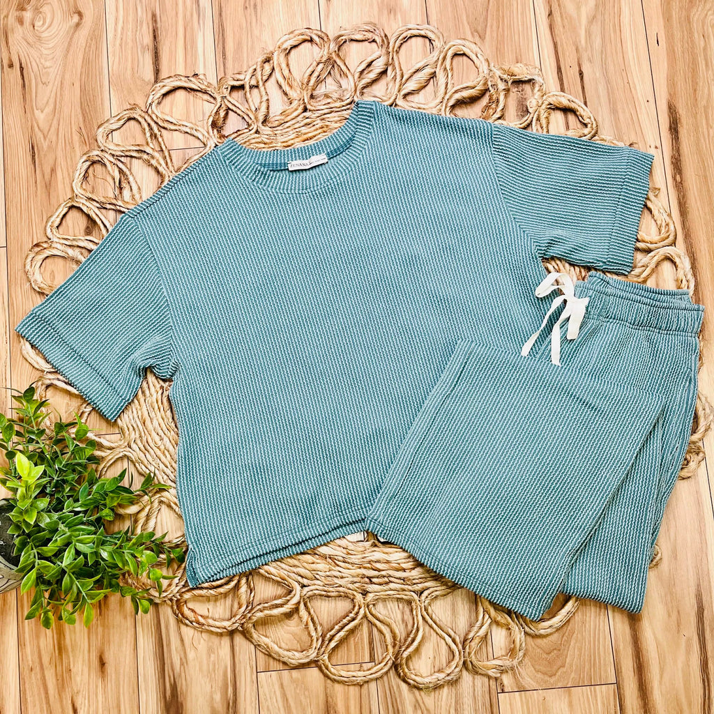 Women’s Ribbed Top and Drawstring Pant Set in Jade