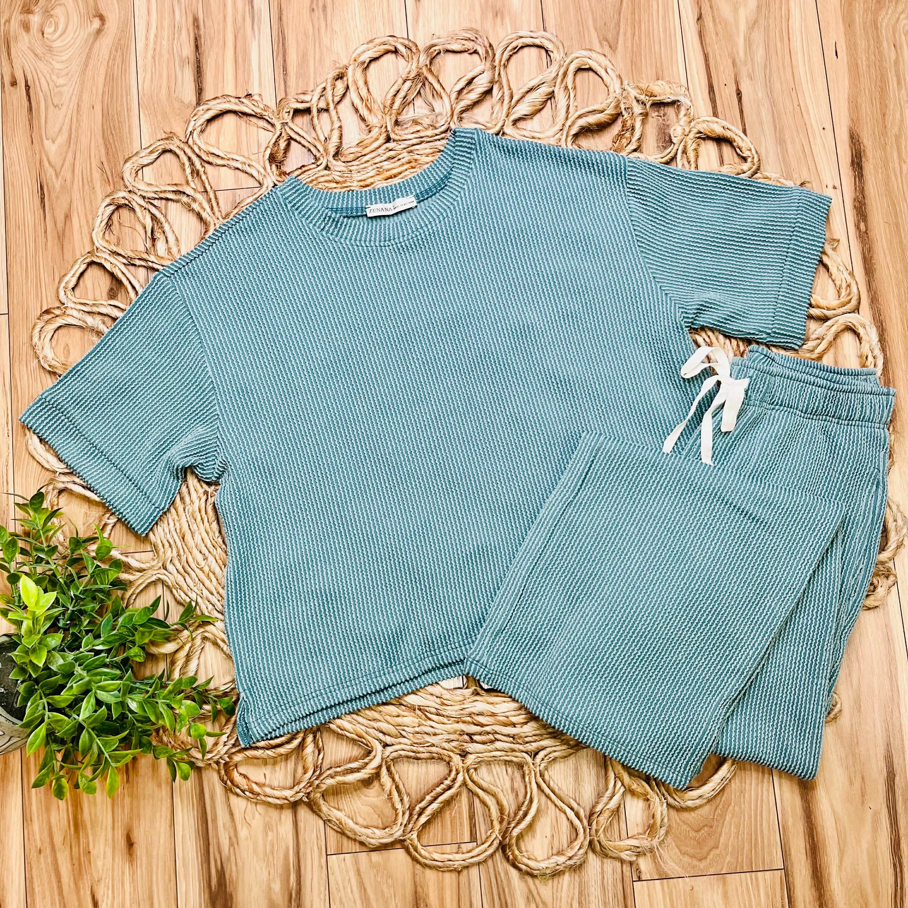 Women’s Ribbed Top and Drawstring Pant Set in Jade