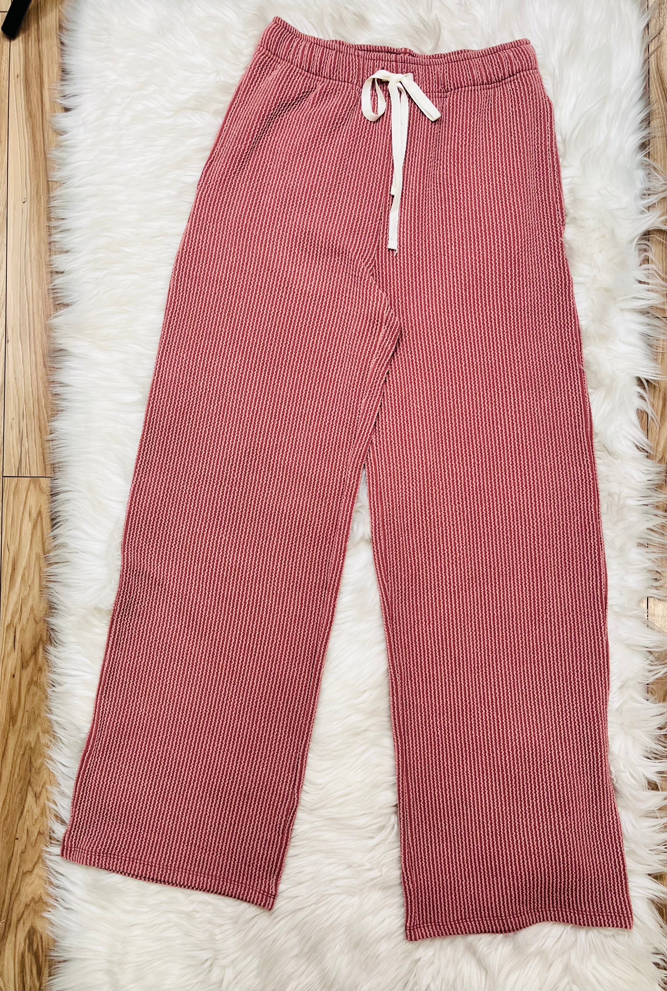 Women’s Ribbed Top and Drawstring Pant Set in rose
