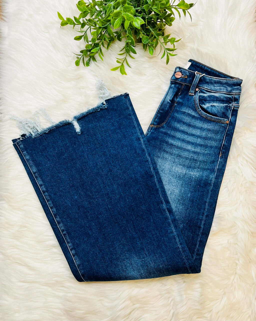 Women’s Risen High Rise Dark Wash Wide Leg Jeans Style #1594
