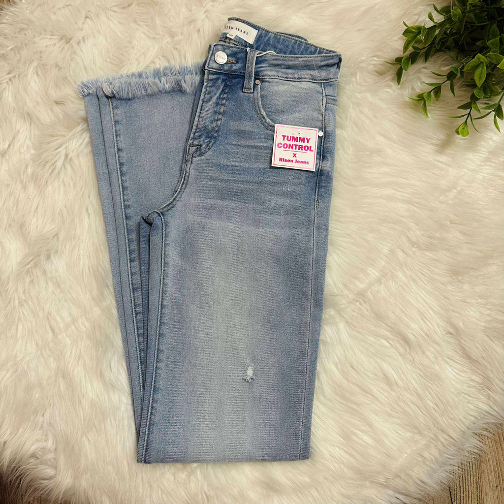 Women’s Risen Tummy Control High Rise Long Straight Jeans