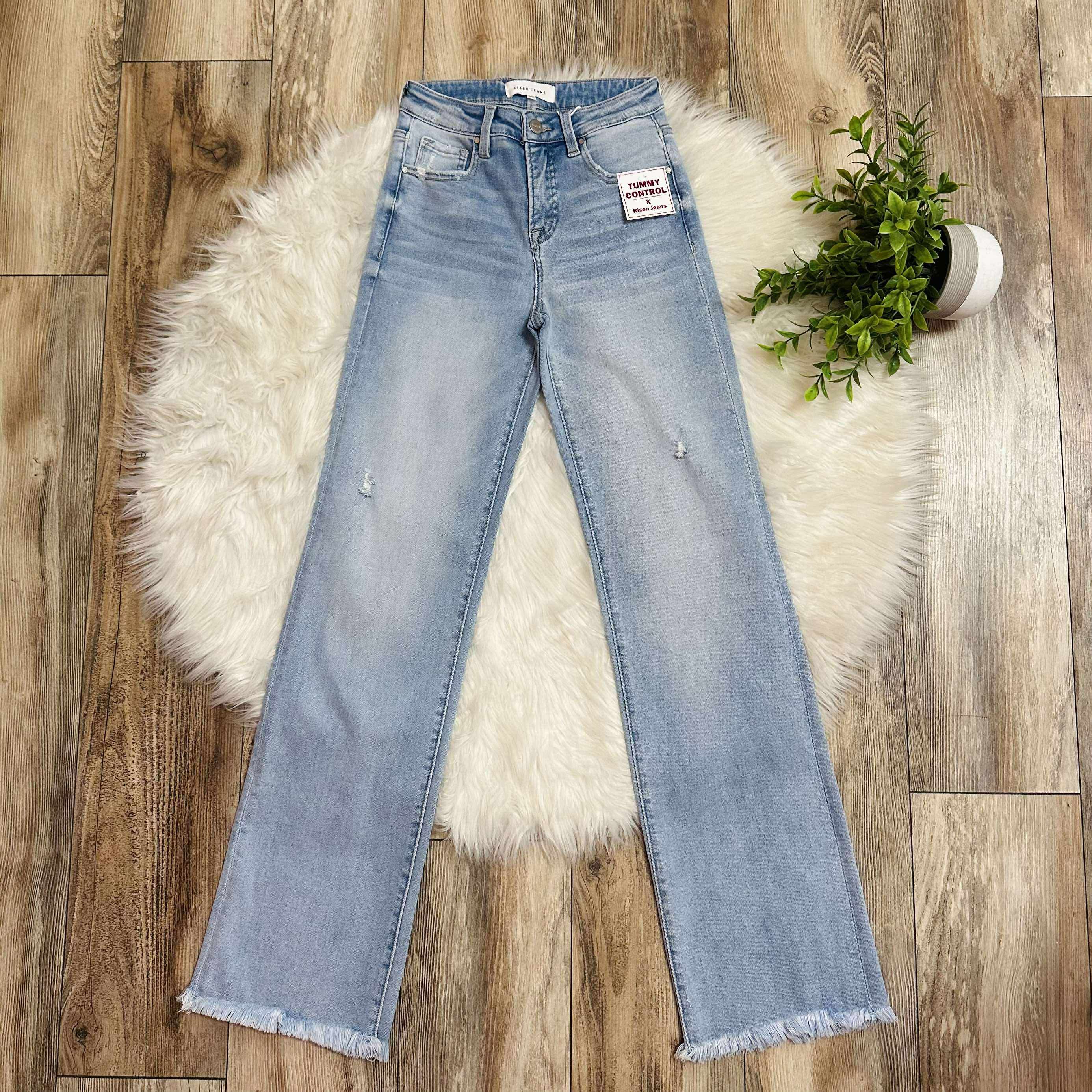Women’s Risen Tummy Control High Rise Long Straight Jeans