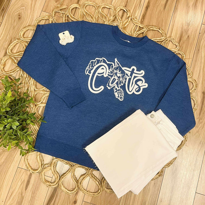 Women’s Royal Blue Cats Crewneck Graphic Sweatshirt Graphic