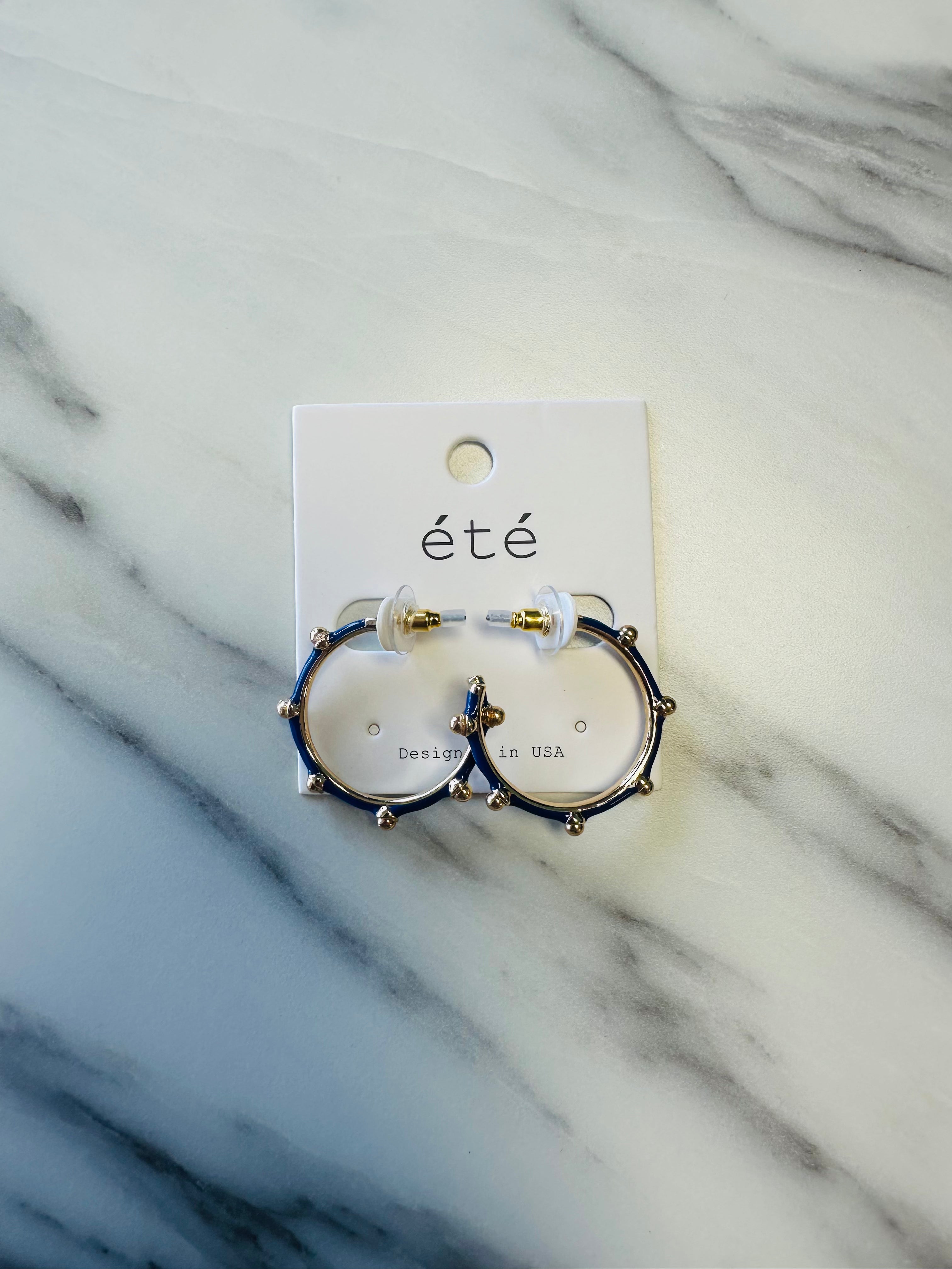Women’s Royal Blue and Golden Pearl Hoops Earrings