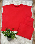 Women’s Ruby Red Ribbed Sleeveless Pant Set
