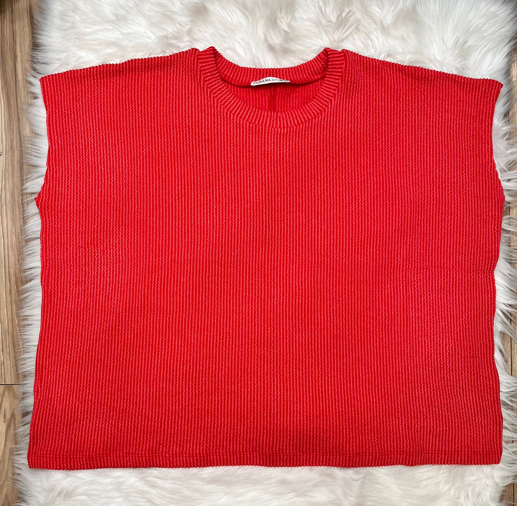 Women’s Ruby Red Ribbed Sleeveless Pant Set
