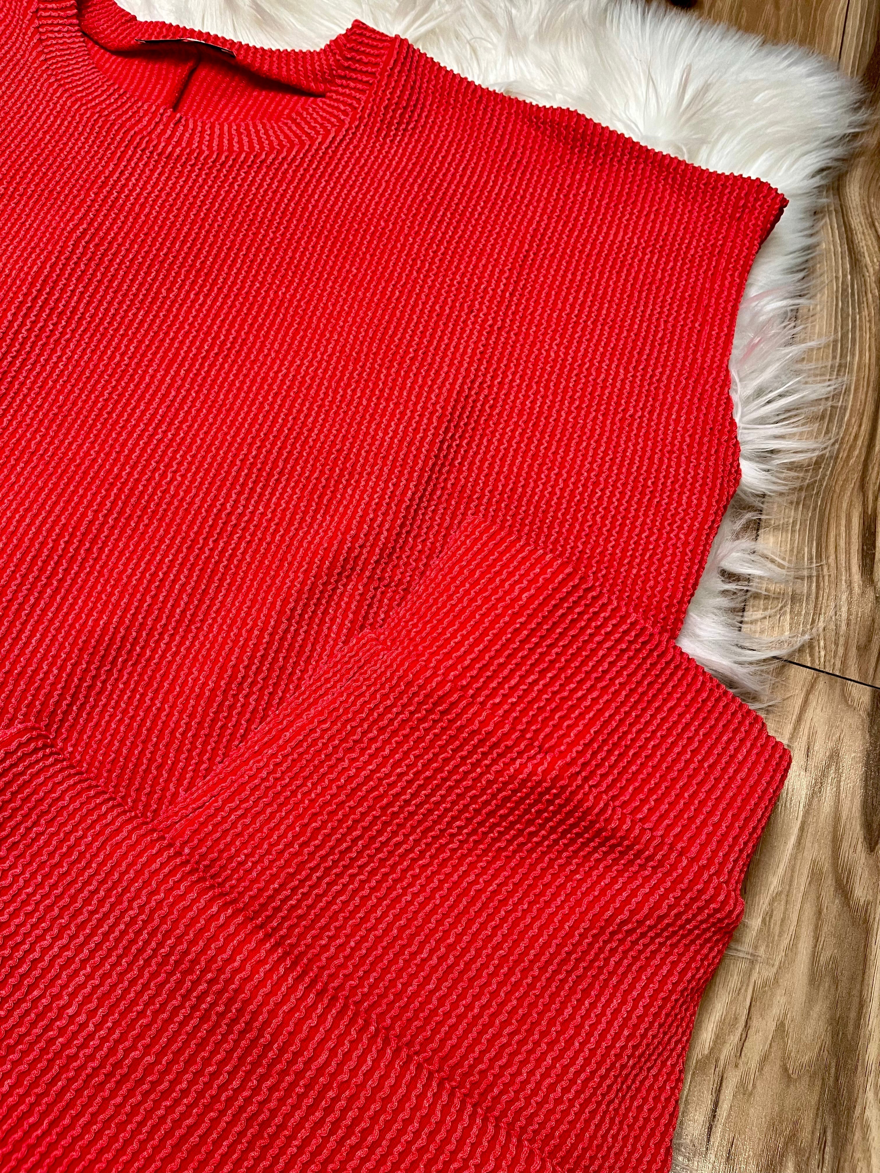 Women’s Ruby Red Ribbed Sleeveless Pant Set