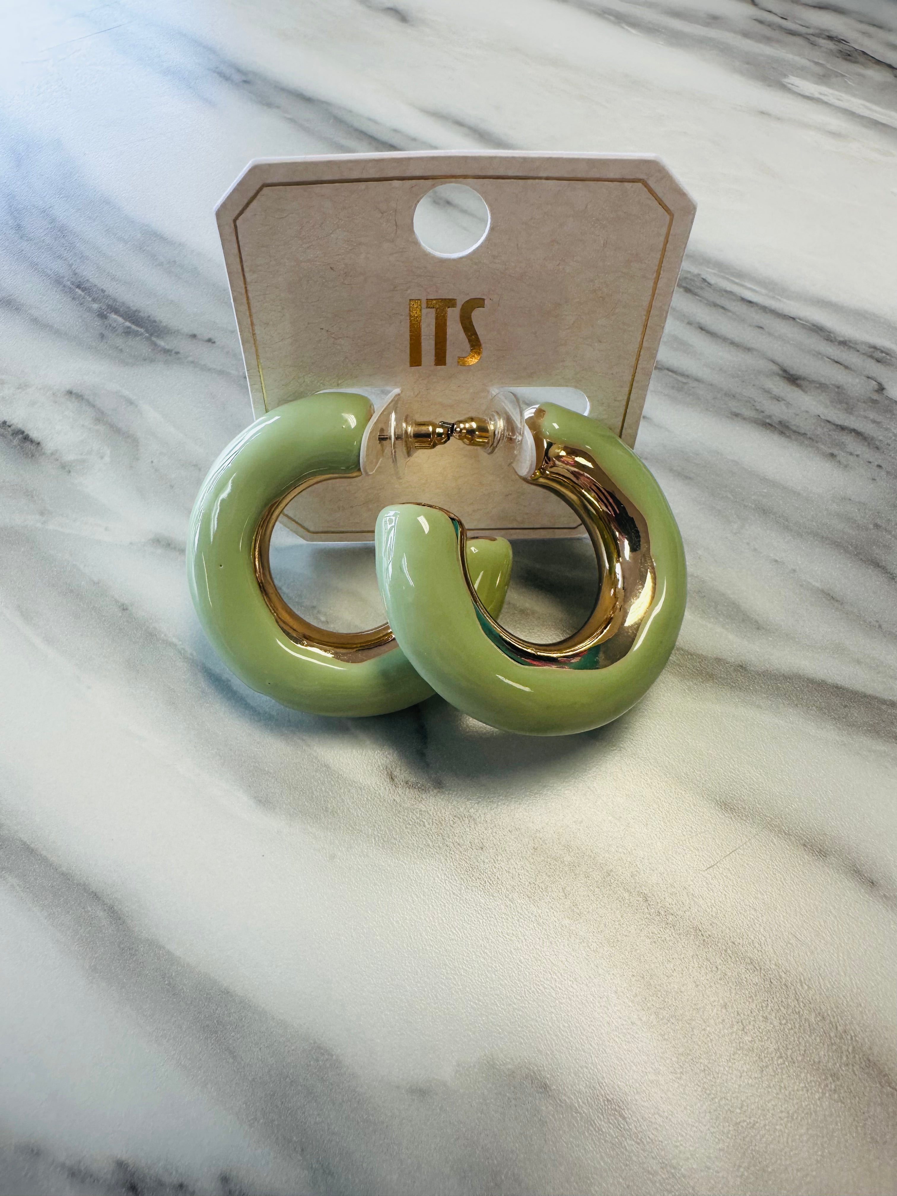Women’s Sage and Gold Chunky Hoops Earrings