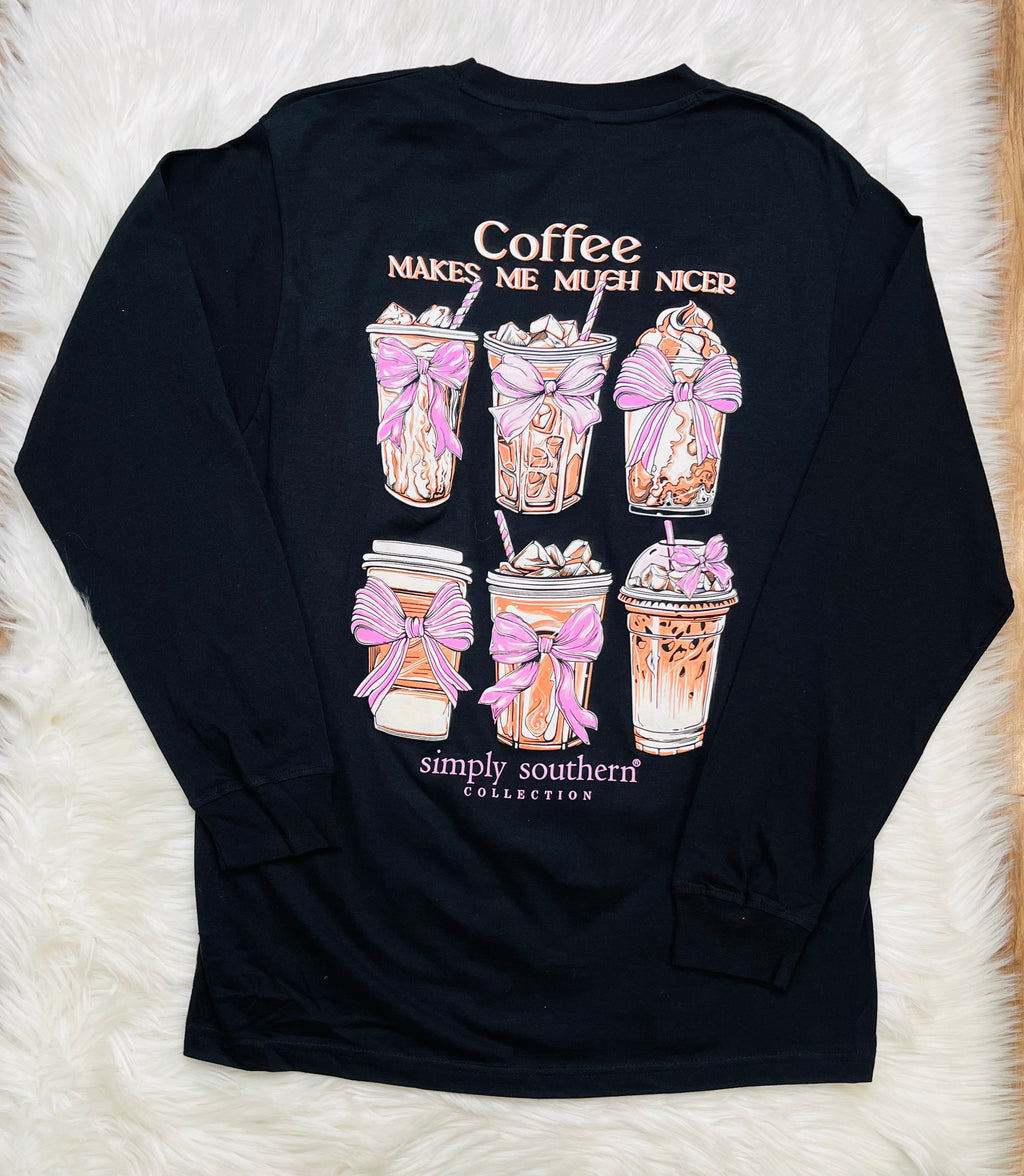 Women’s Simply Southern Coffee Makes me nicer long sleeve Graphic Tee