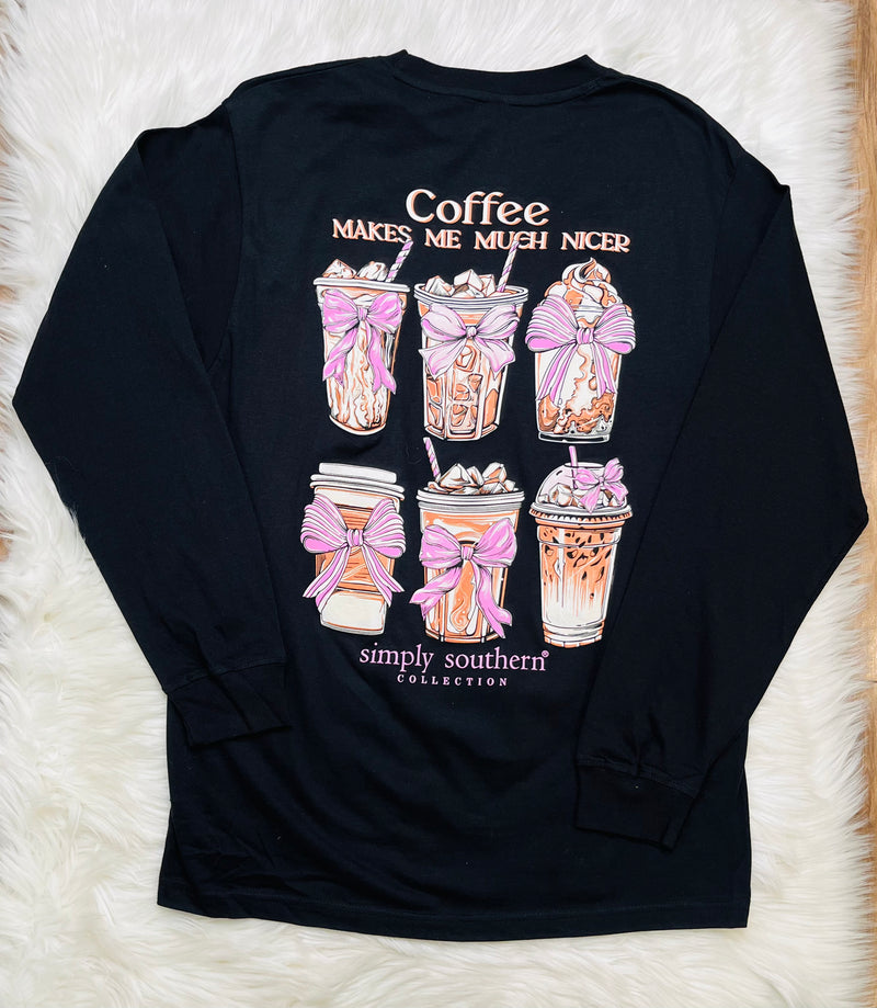 Women’s Simply Southern Coffee Makes me nicer long sleeve Graphic Tee