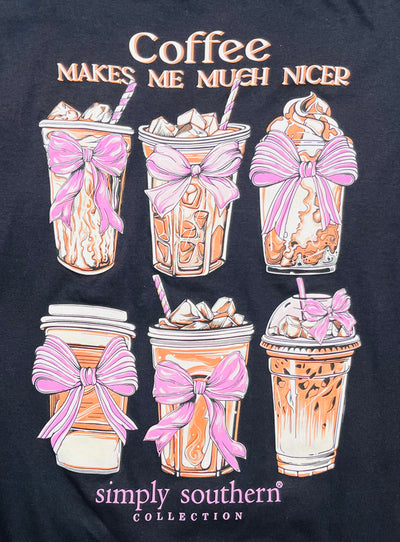 Women’s Simply Southern Coffee Makes me nicer long sleeve Graphic Tee