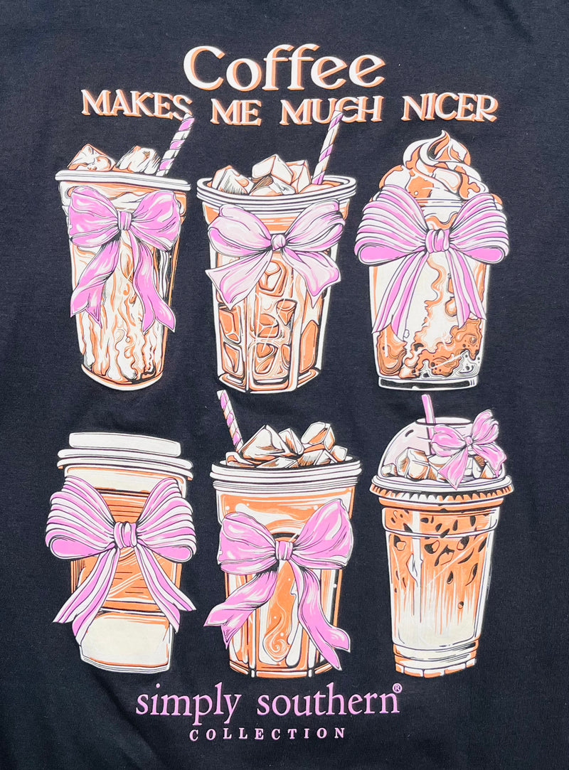 Women’s Simply Southern Coffee Makes me nicer long sleeve Graphic Tee