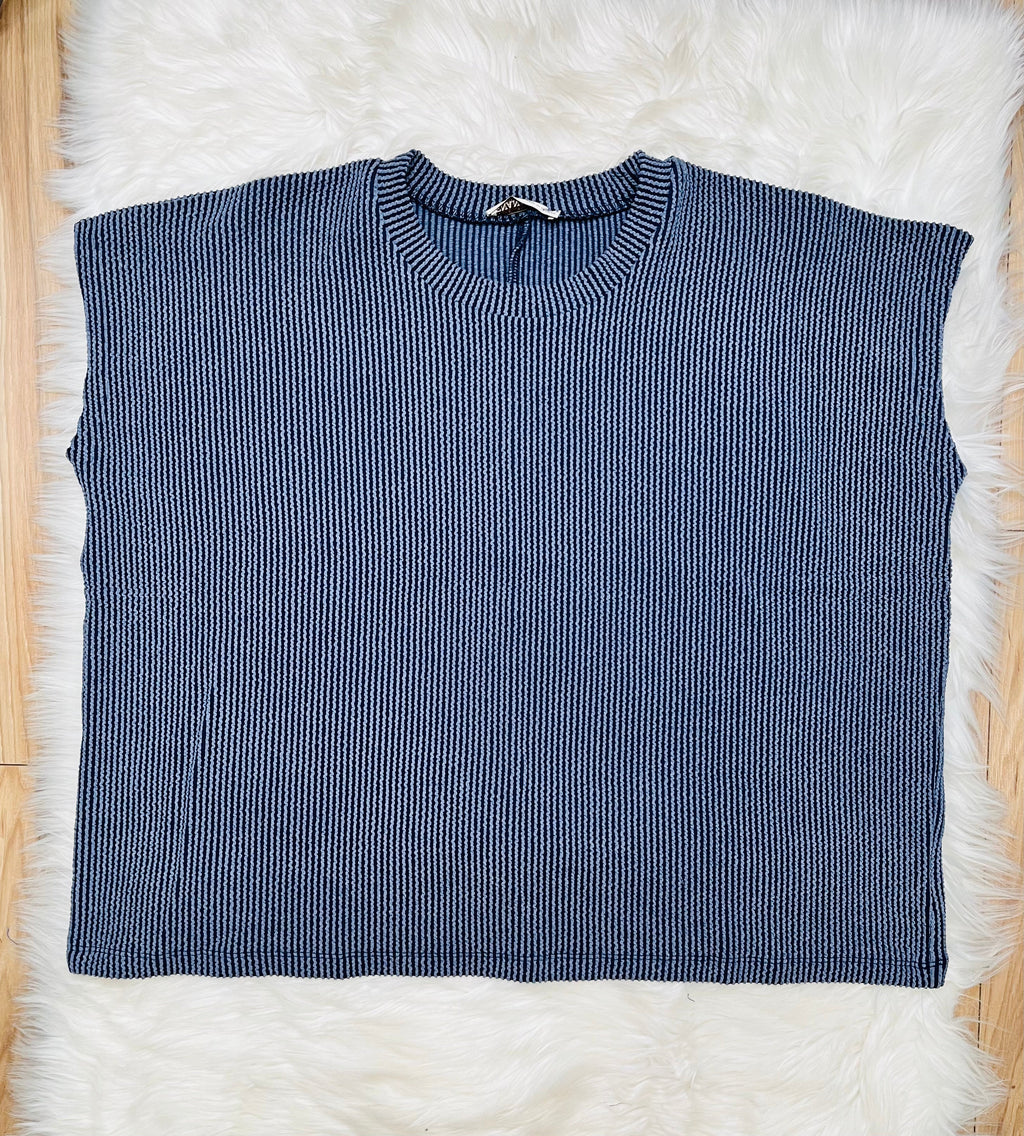 Women’s Sleeveless Navy Ribbed Pant Set