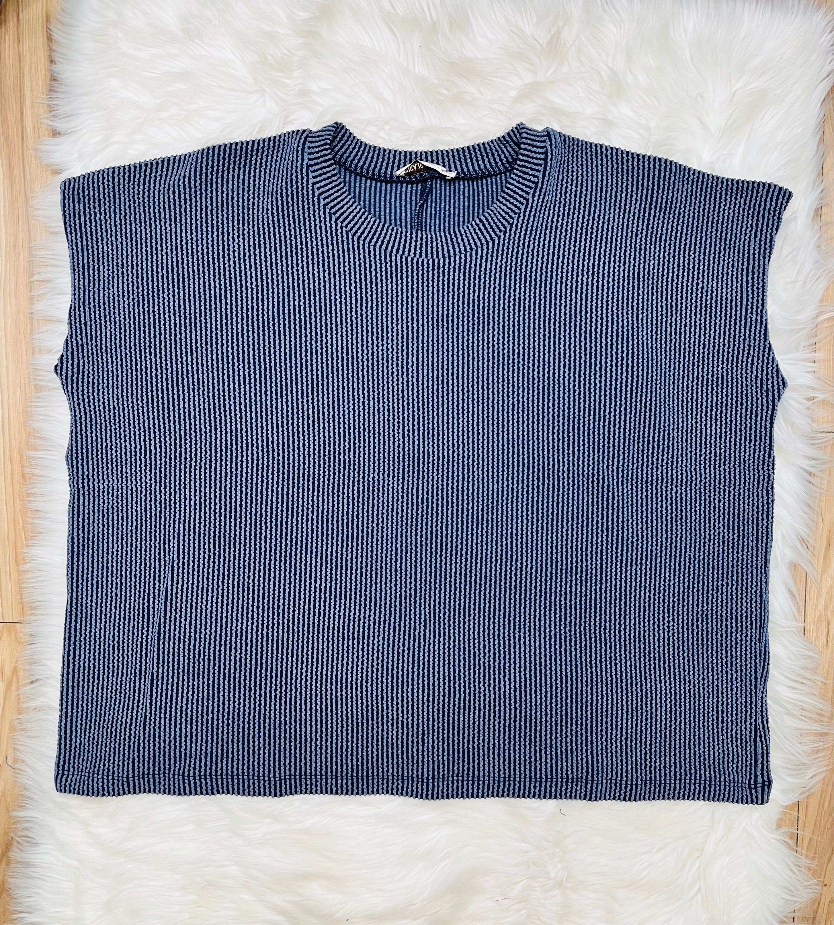 Women’s Sleeveless Navy Ribbed Pant Set