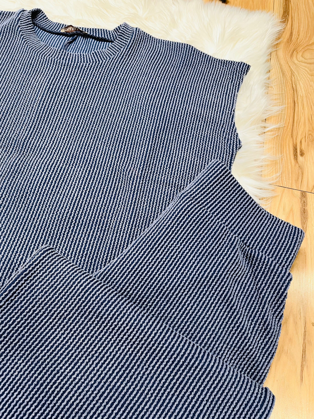 Women’s Sleeveless Navy Ribbed Pant Set