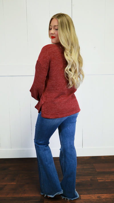 Women’s Basic Solid Pocket Pullover Sweater Burgundy