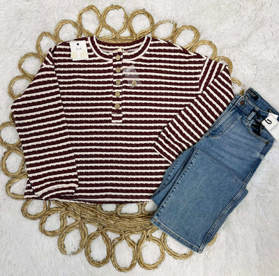 Women’s Stripe Henley Sweater Top